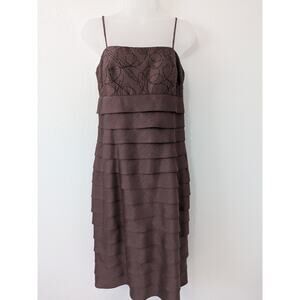 Jessica Howard Womens‎ Brown Satin Tiered Beaded Dress Size 6 Cocktail Evening